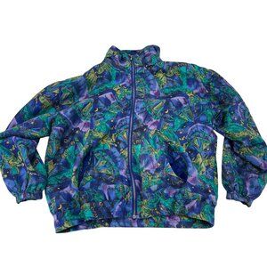 Studio Sportif Silk Jacket Purple Blue Astrological Print Vintage 80s Size L